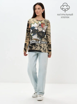 Лонгслив женский. Хлопок / Черный Клевер