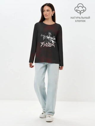 Лонгслив женский. Хлопок / Аста на темном красном фоне