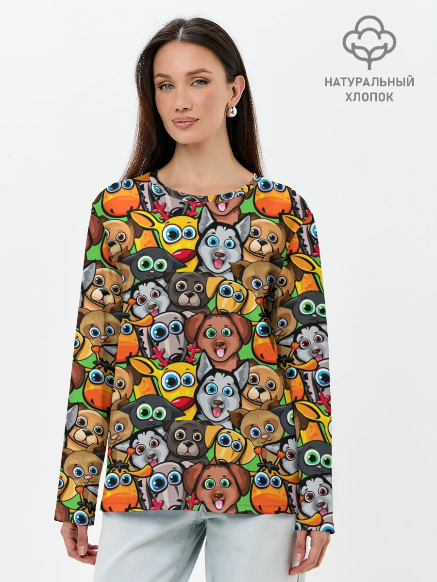 Лонгслив женский. Хлопок / Веселые собачки