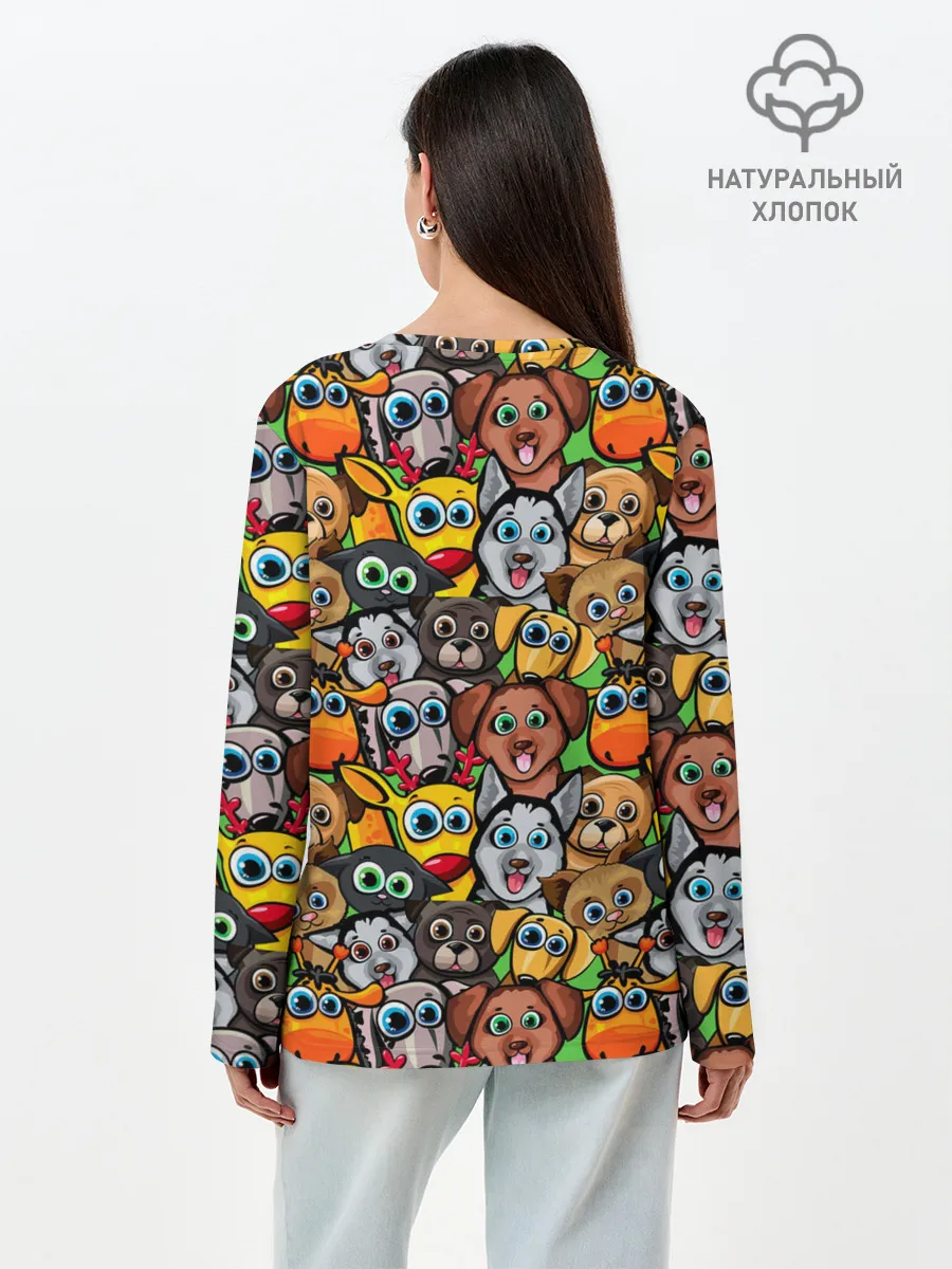 Лонгслив женский. Хлопок / Веселые собачки