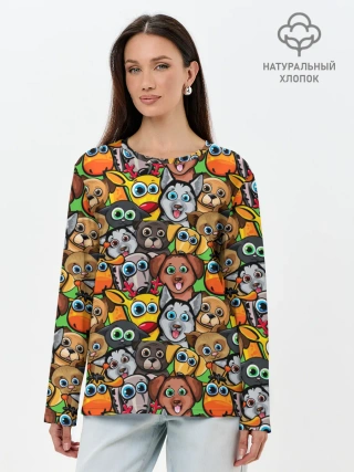 Лонгслив женский. Хлопок / Веселые собачки