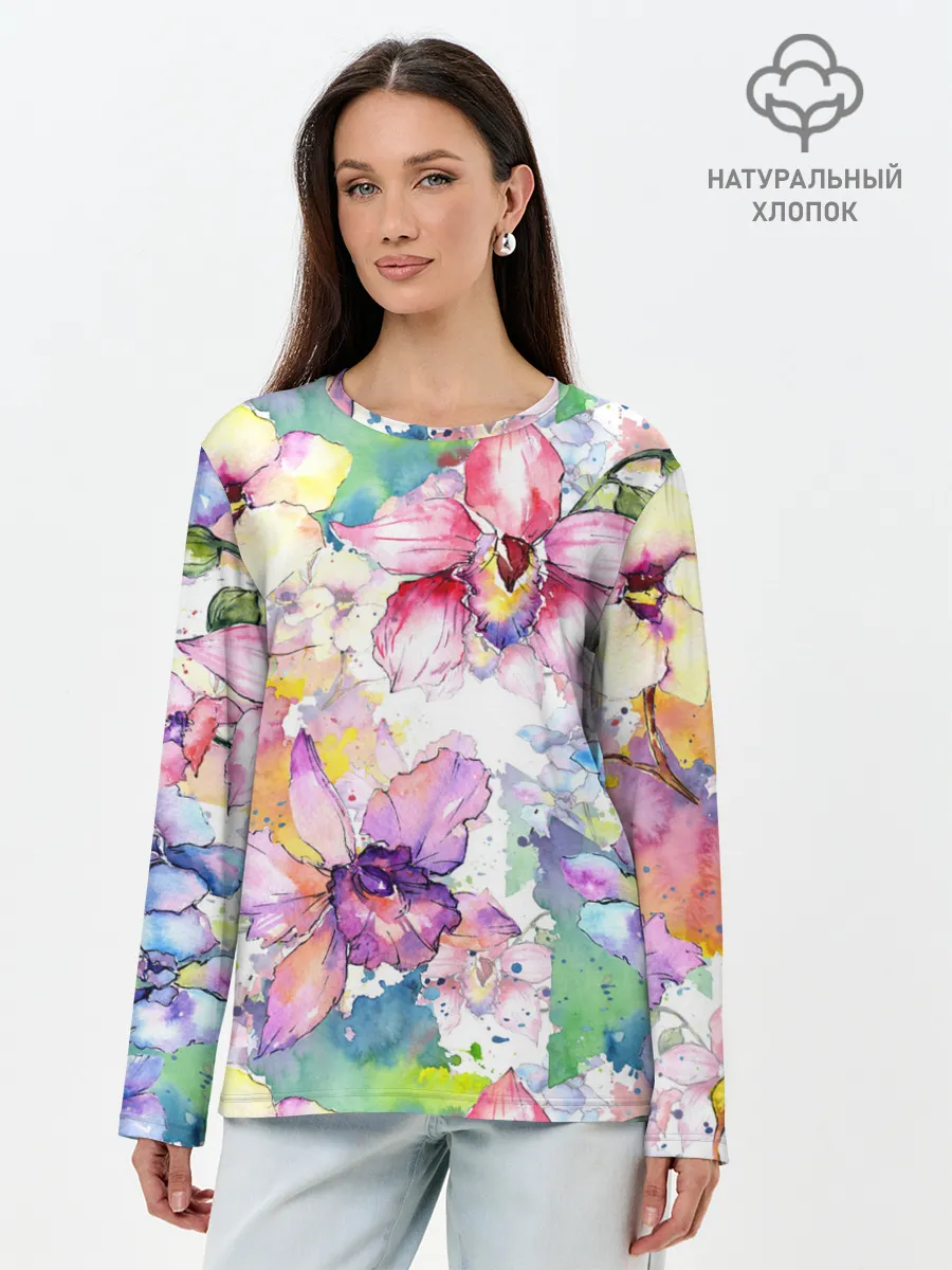Лонгслив женский. Хлопок / Цветы