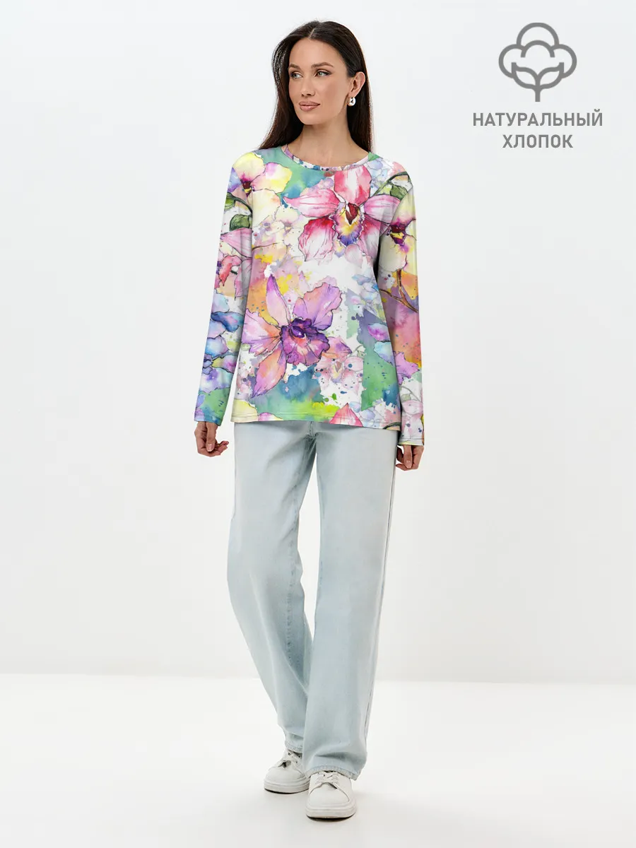 Лонгслив женский. Хлопок / Цветы