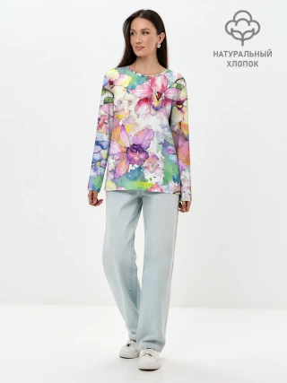 Лонгслив женский. Хлопок / Цветы