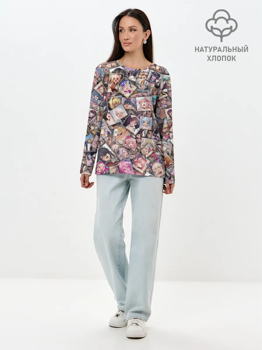 Лонгслив женский. Хлопок / Ахегао цвет