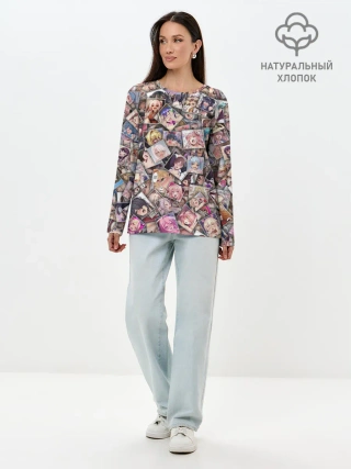 Лонгслив женский. Хлопок / Ахегао цвет