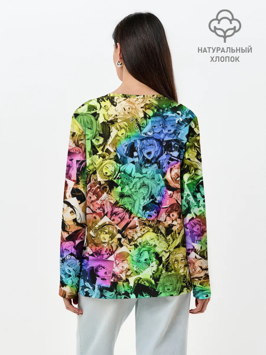 Лонгслив женский. Хлопок / Радуга ахегао