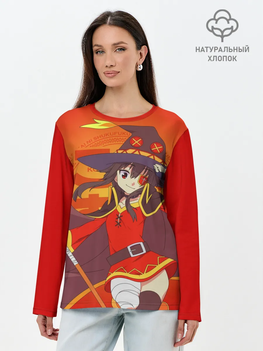 Лонгслив женский. Хлопок / KonoSuba. Мегумин с посохом