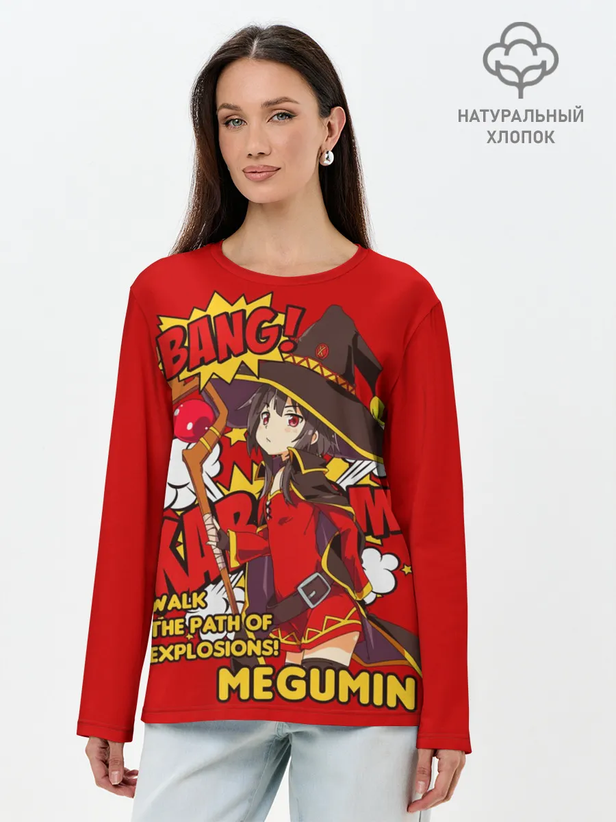 Лонгслив женский. Хлопок / KonoSuba. Мегумин текст