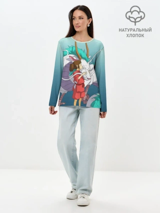 Лонгслив женский. Хлопок / Тихиро целует Хаку