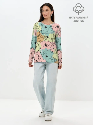 Лонгслив женский. Хлопок / Акварельные Зайки