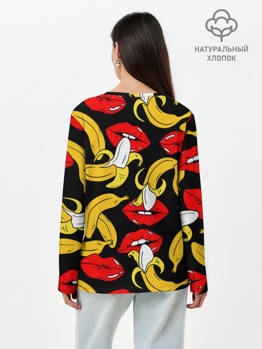 Лонгслив женский. Хлопок / Губы и бананы
