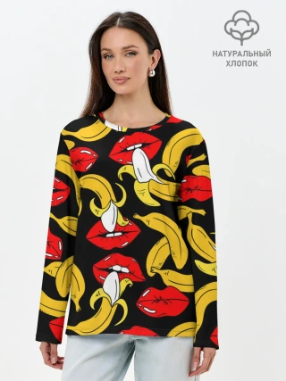 Лонгслив женский. Хлопок / Губы и бананы