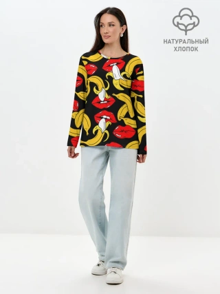 Лонгслив женский. Хлопок / Губы и бананы