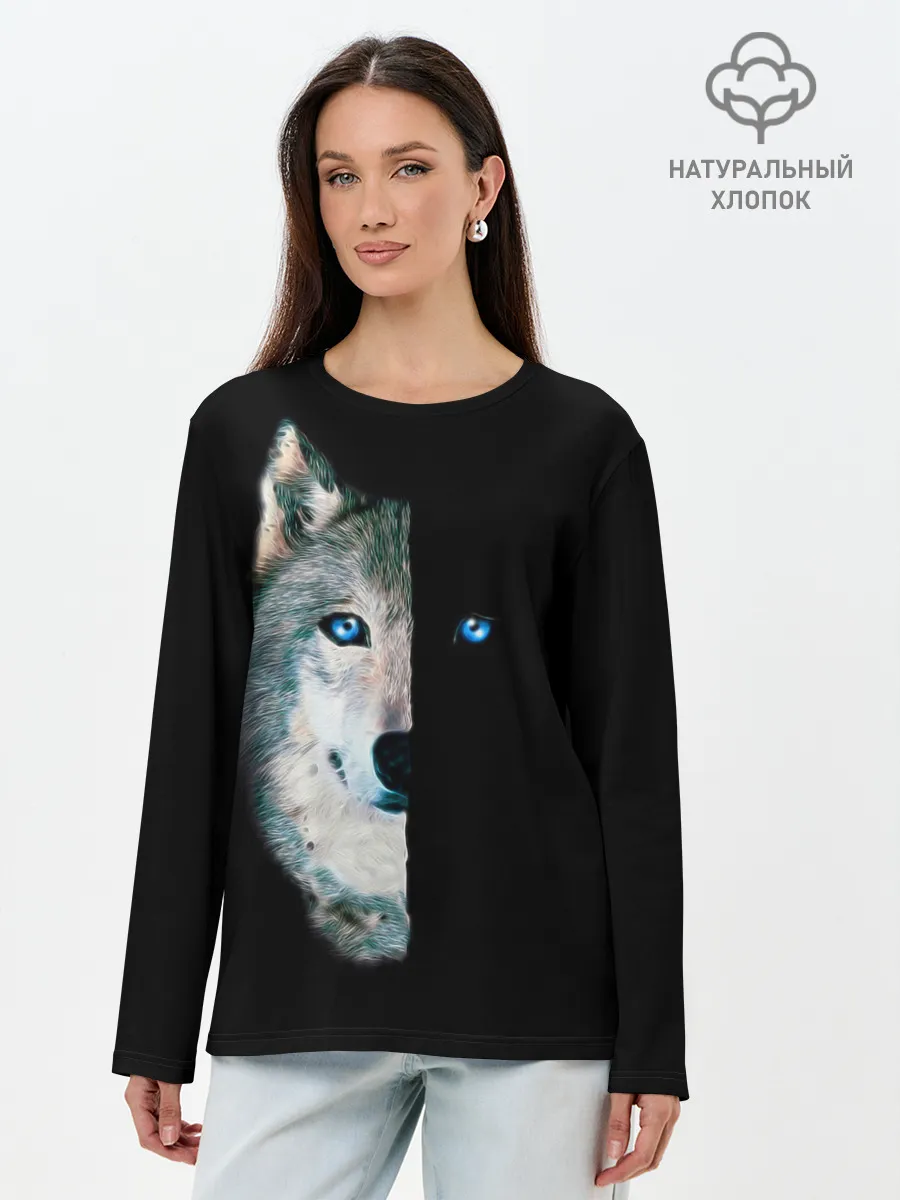Лонгслив женский. Хлопок / Волк