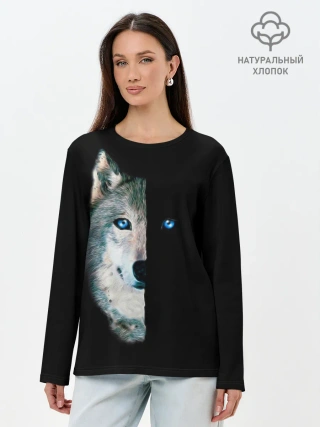 Лонгслив женский. Хлопок / Волк