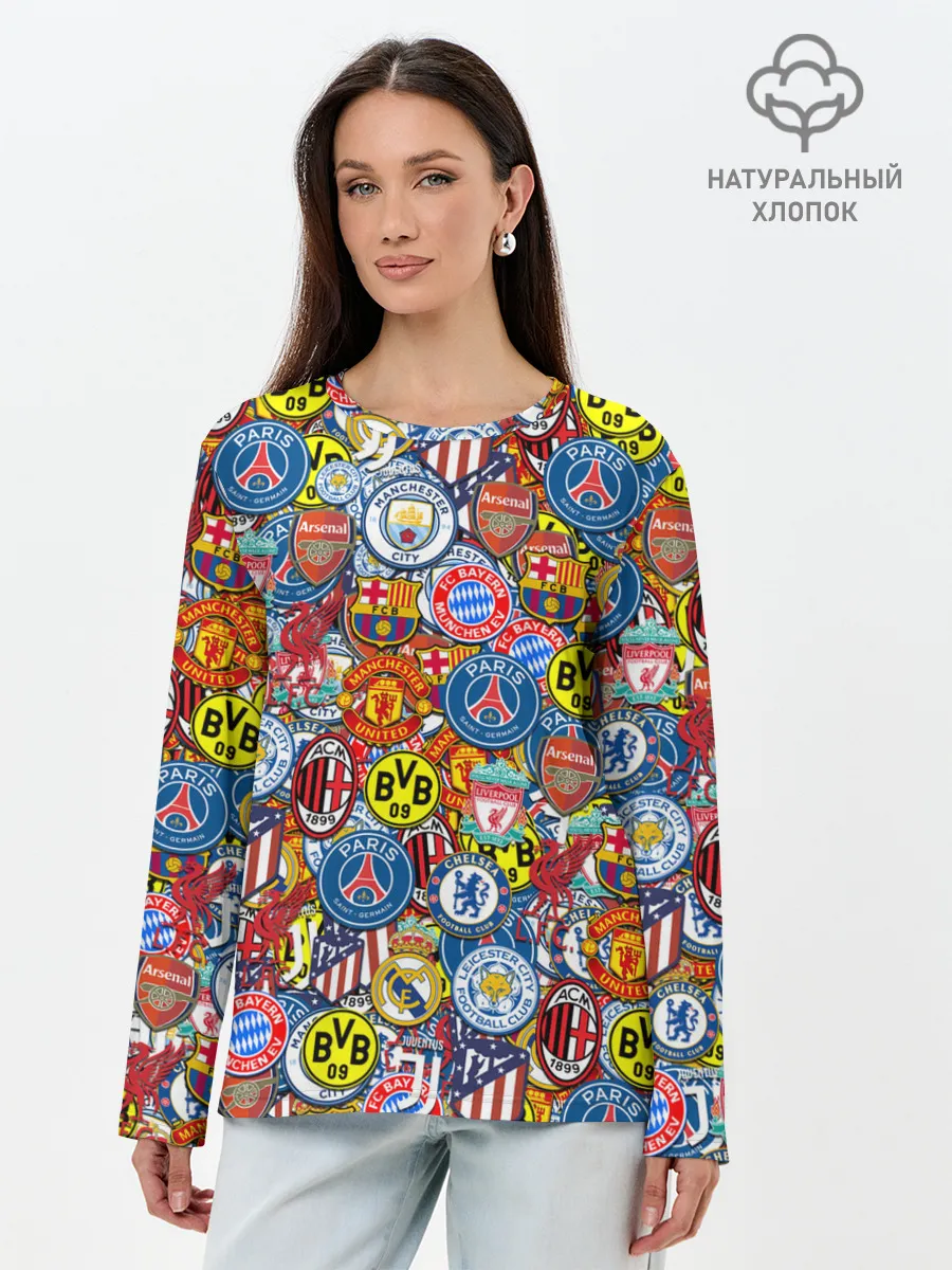 Лонгслив женский. Хлопок / ЛОГОТИПЫ ФУТБОЛЬНЫХ КОМАНД
