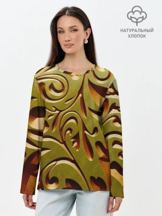 Лонгслив женский. Хлопок / Вырез по дереву