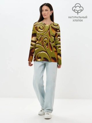 Лонгслив женский. Хлопок / Вырез по дереву