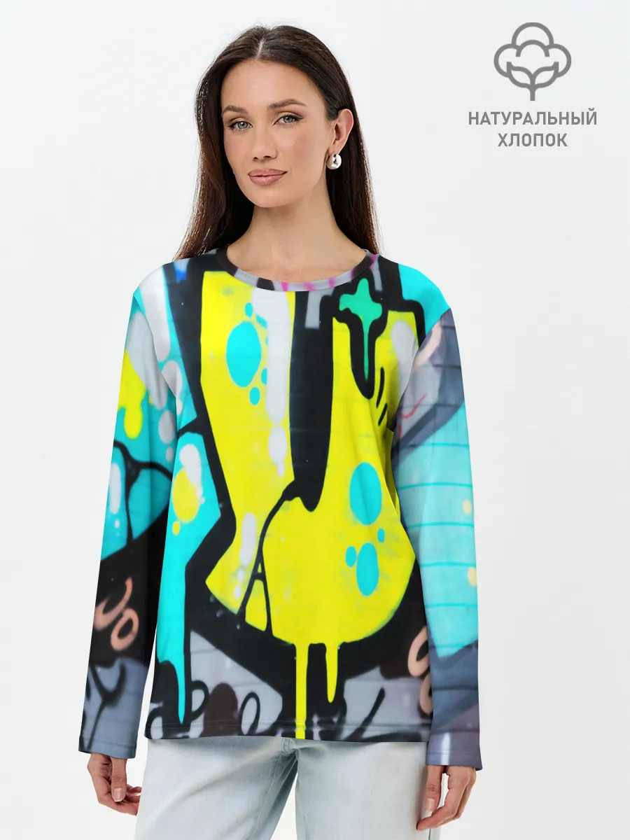 Лонгслив женский. Хлопок / Кислотный арт