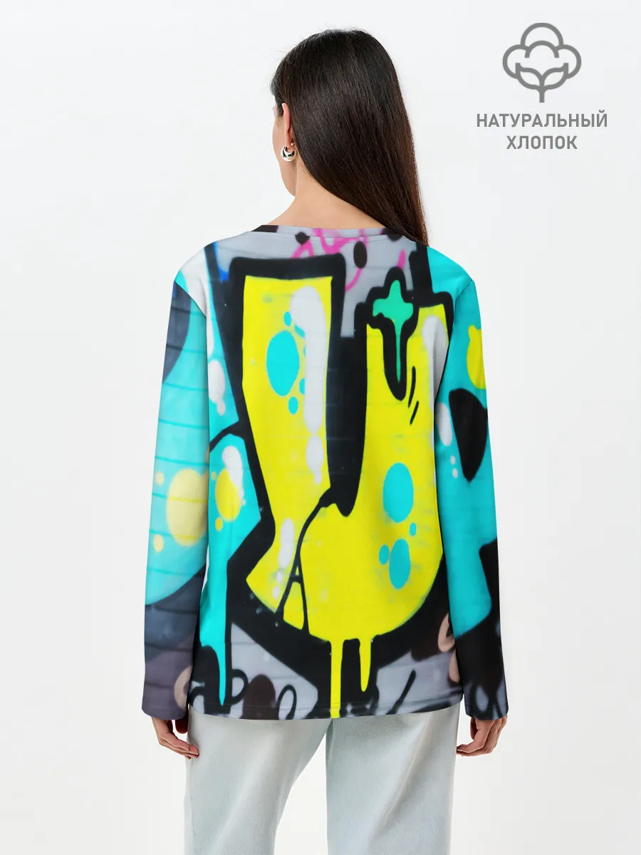 Лонгслив женский. Хлопок / Кислотный арт