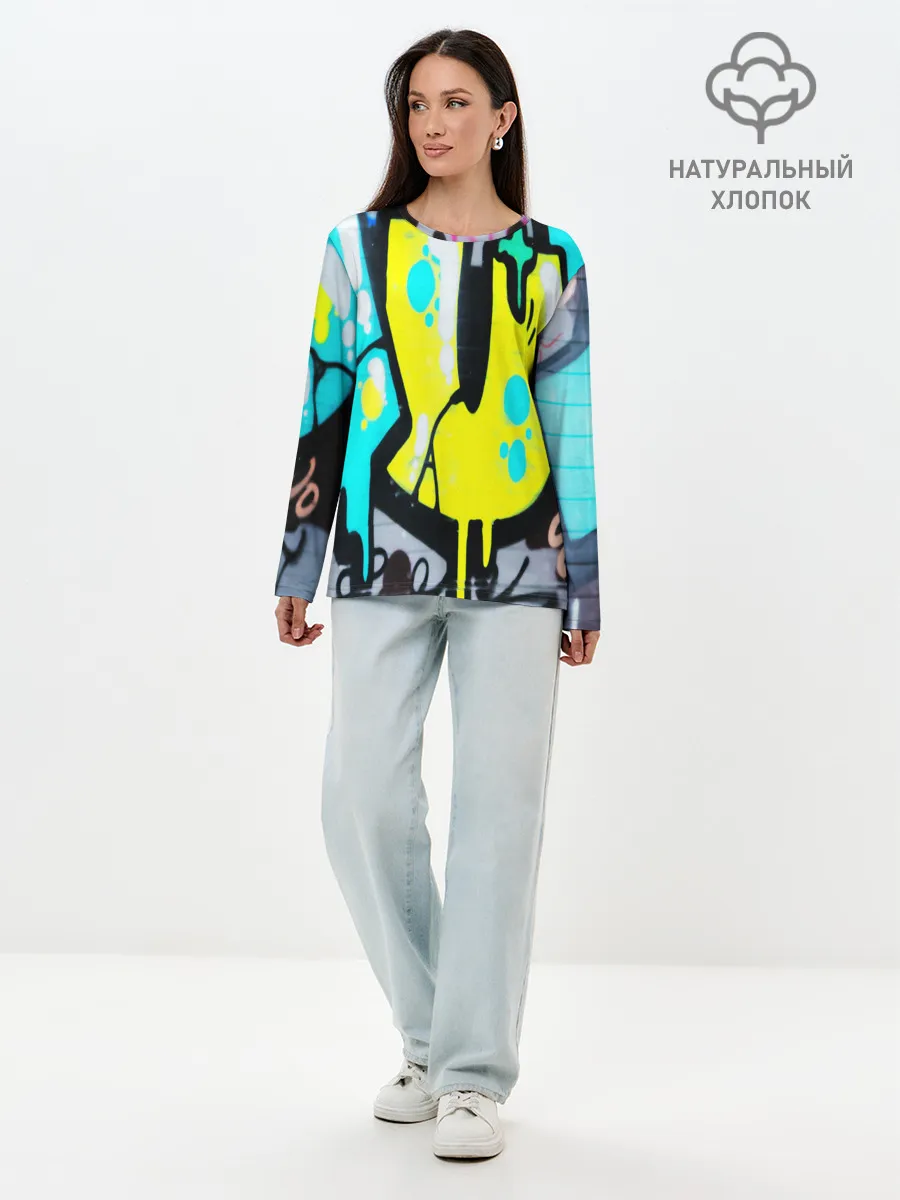 Лонгслив женский. Хлопок / Кислотный арт