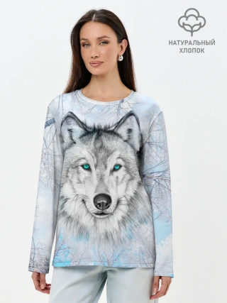 Лонгслив женский. Хлопок / Волк