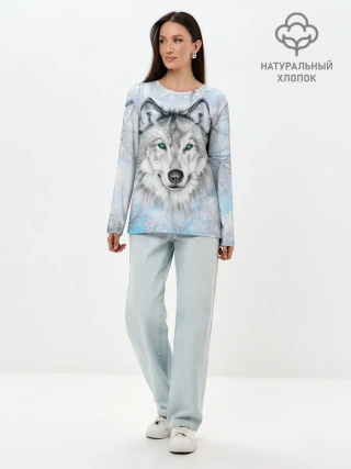 Лонгслив женский. Хлопок / Волк
