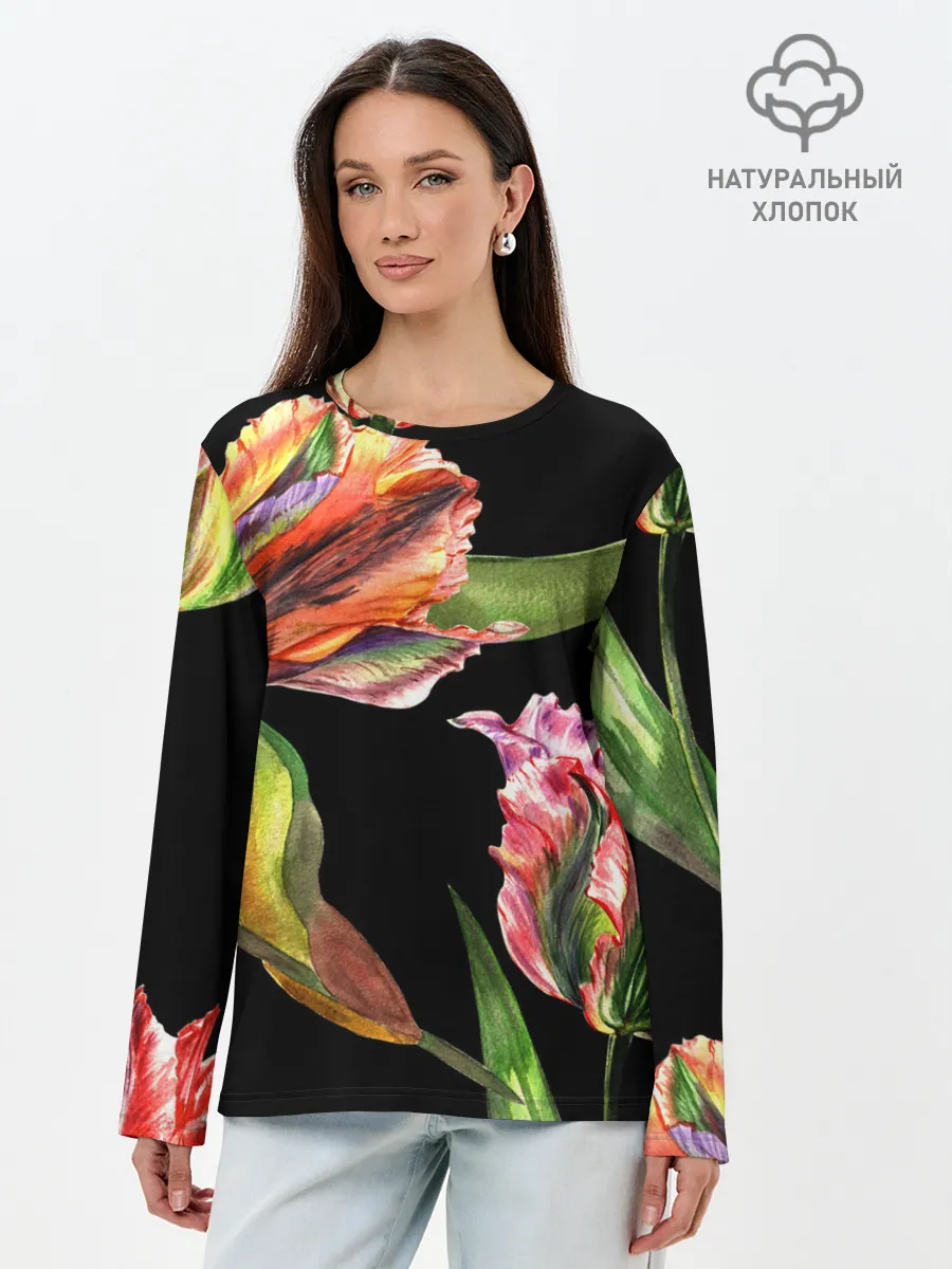 Лонгслив женский. Хлопок / Тюльпан