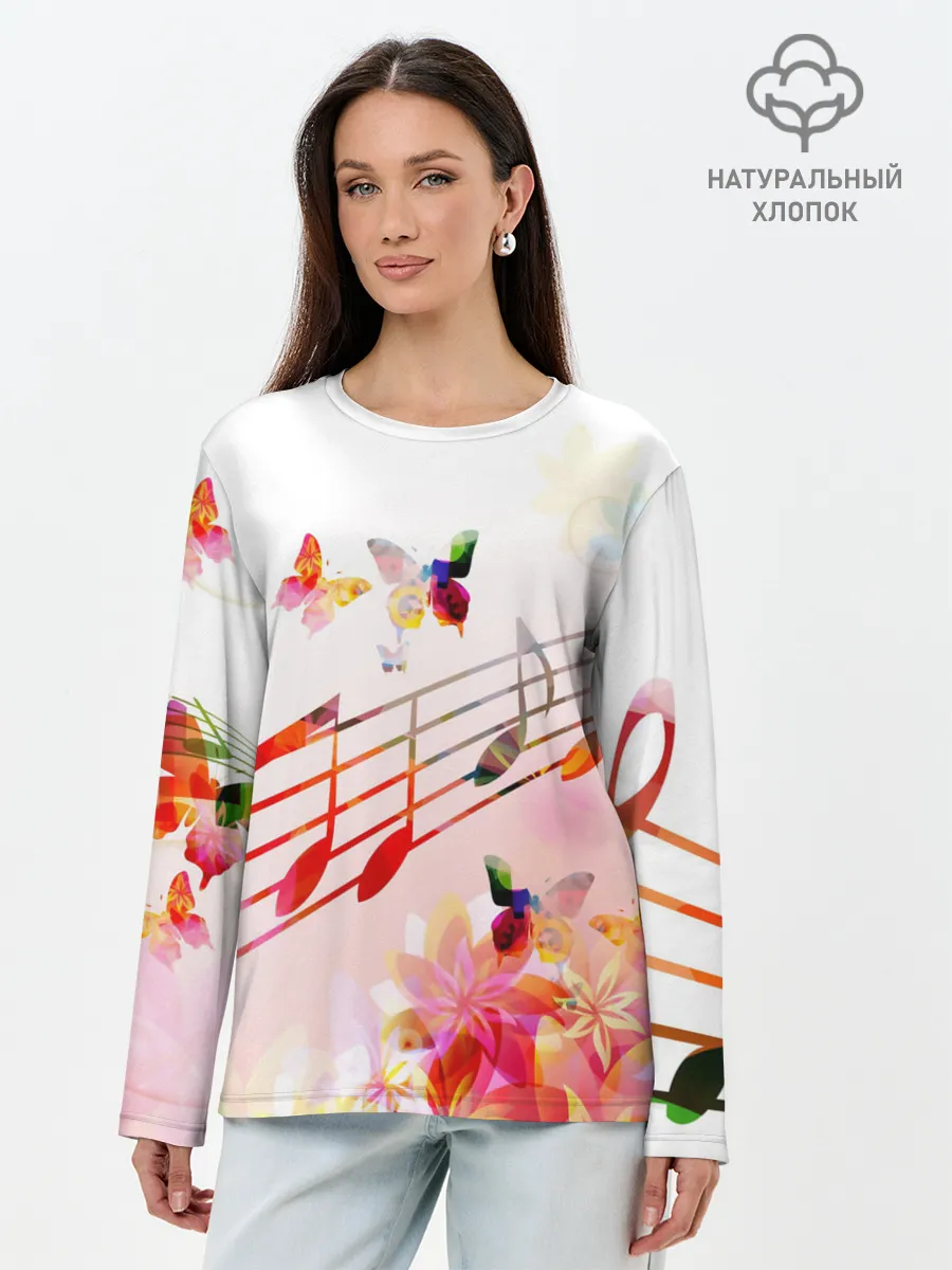 Лонгслив женский. Хлопок / Ноты весна