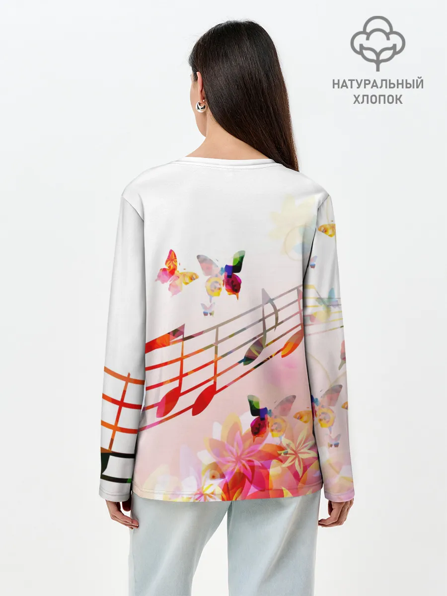 Лонгслив женский. Хлопок / Ноты весна