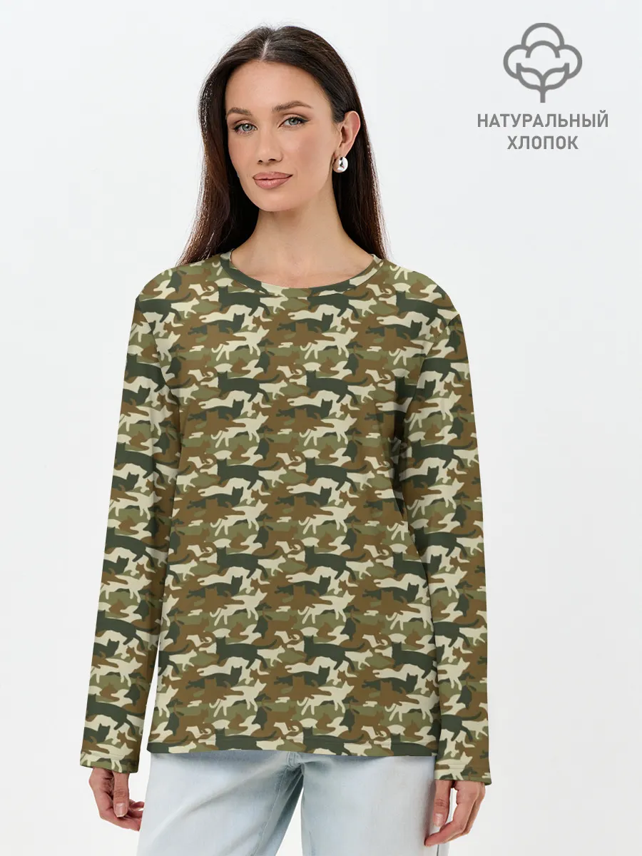 Лонгслив женский. Хлопок / Камуфляж Коты