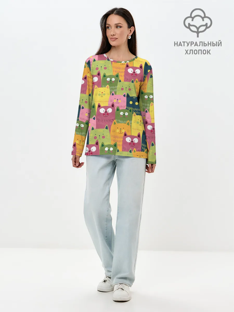 Лонгслив женский. Хлопок / Коты