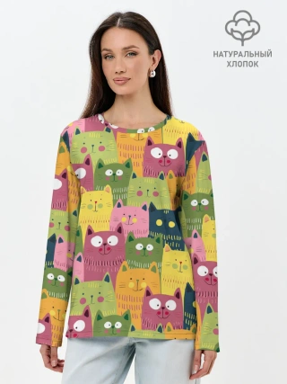 Лонгслив женский. Хлопок / Коты