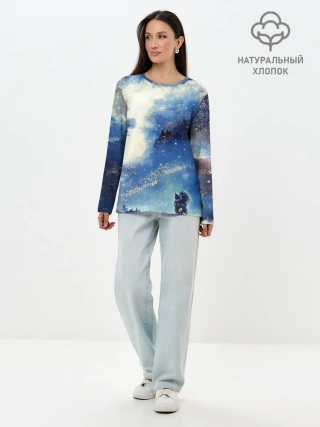 Лонгслив женский. Хлопок / Ёжик в космосе