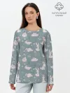 Лонгслив женский. Хлопок / Зайцы на лужайке