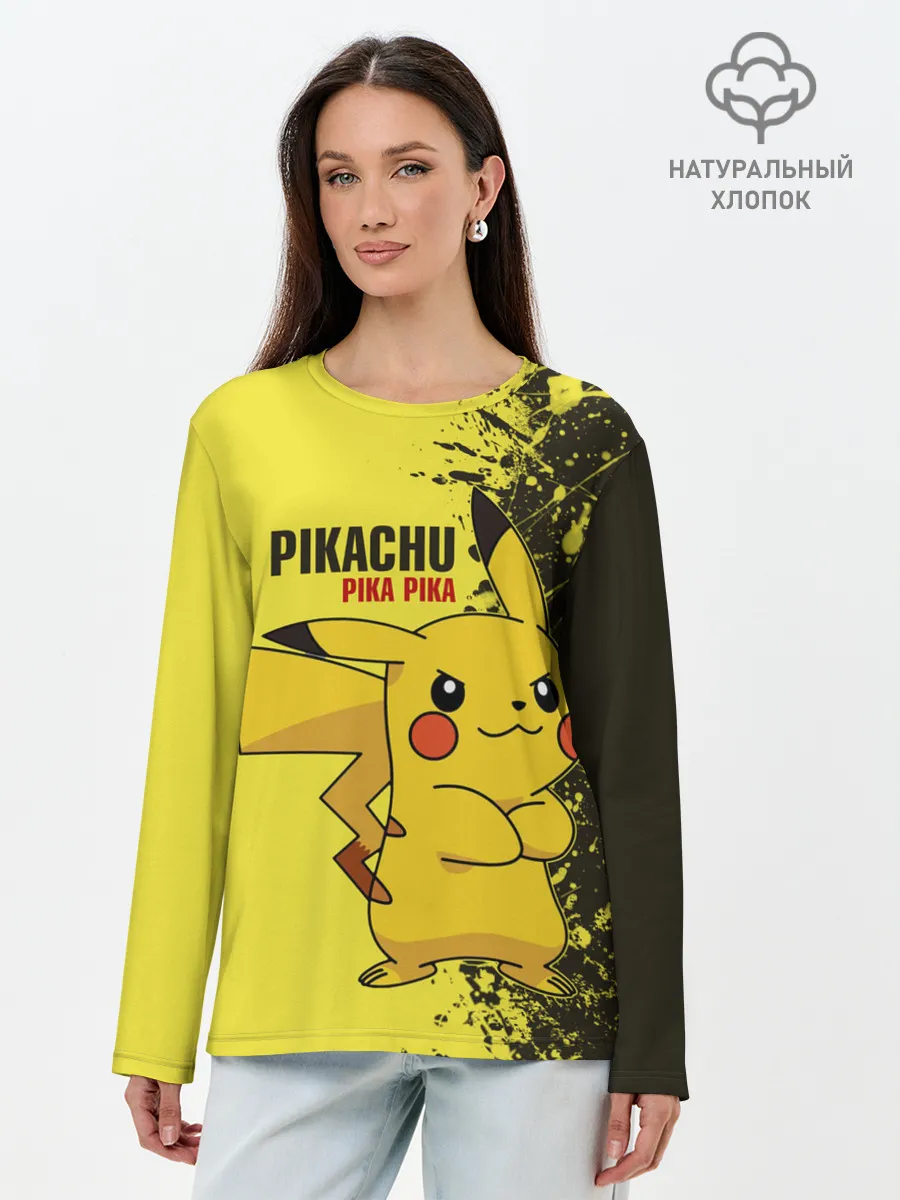 Лонгслив женский. Хлопок / Pikachu Pika Pika