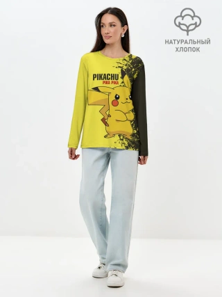 Лонгслив женский. Хлопок / Pikachu Pika Pika