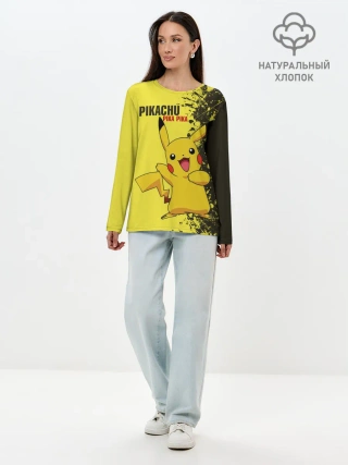 Лонгслив женский. Хлопок / Pikachu Pika Pika