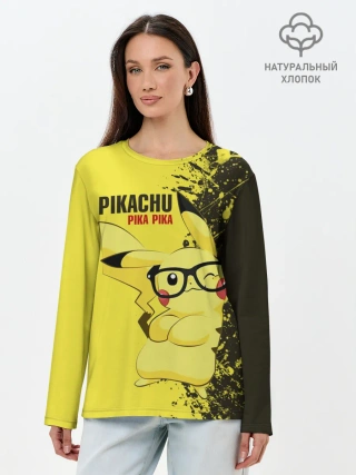 Лонгслив женский. Хлопок / Pikachu Pika Pika