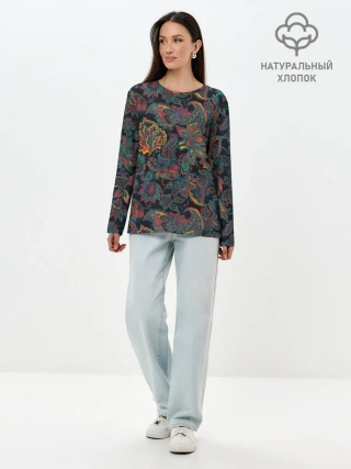 Лонгслив женский. Хлопок / Узор пейсли