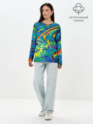 Лонгслив женский. Хлопок / Рыбы