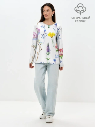 Лонгслив женский. Хлопок / Полевые цветы