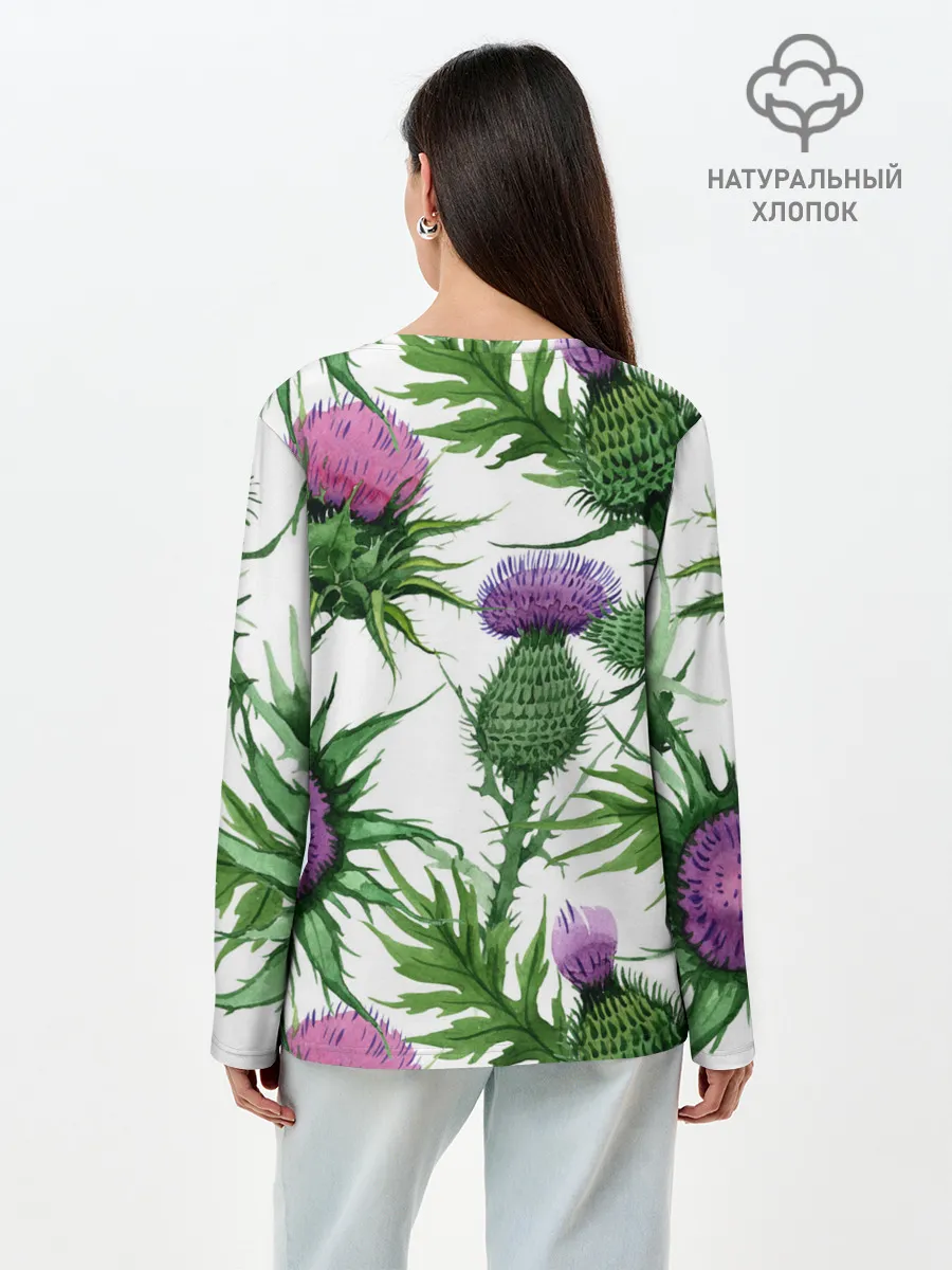 Лонгслив женский. Хлопок / Цветок репейника