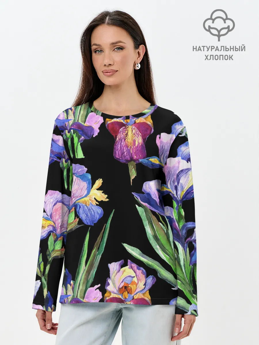 Лонгслив женский. Хлопок / Ирисы