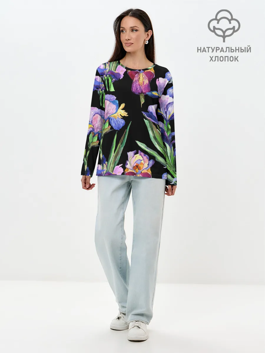 Лонгслив женский. Хлопок / Ирисы