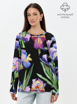 Лонгслив женский. Хлопок / Ирисы