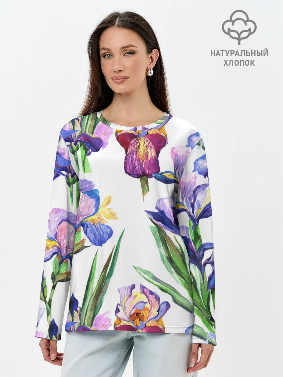 Лонгслив женский. Хлопок / Ирисы