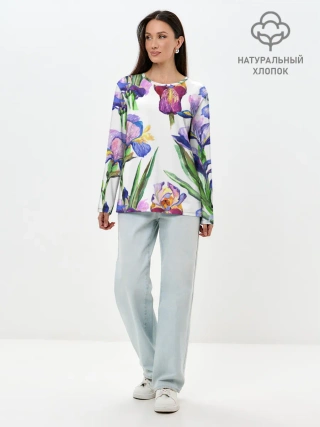 Лонгслив женский. Хлопок / Ирисы