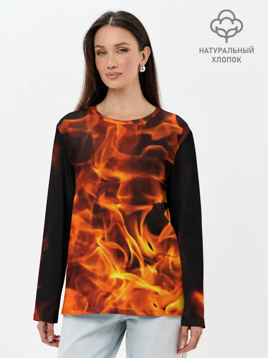 Лонгслив женский. Хлопок / огонь